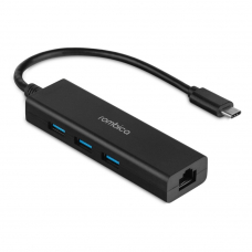 Адаптер Rombica Type-C Port 4-USB-A+Enternet Black