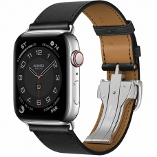 Apple Watch Herm?s S6 44mm (Cellular) Silver Stainless Steel Case / Noir Single Tour Deployment Buckle